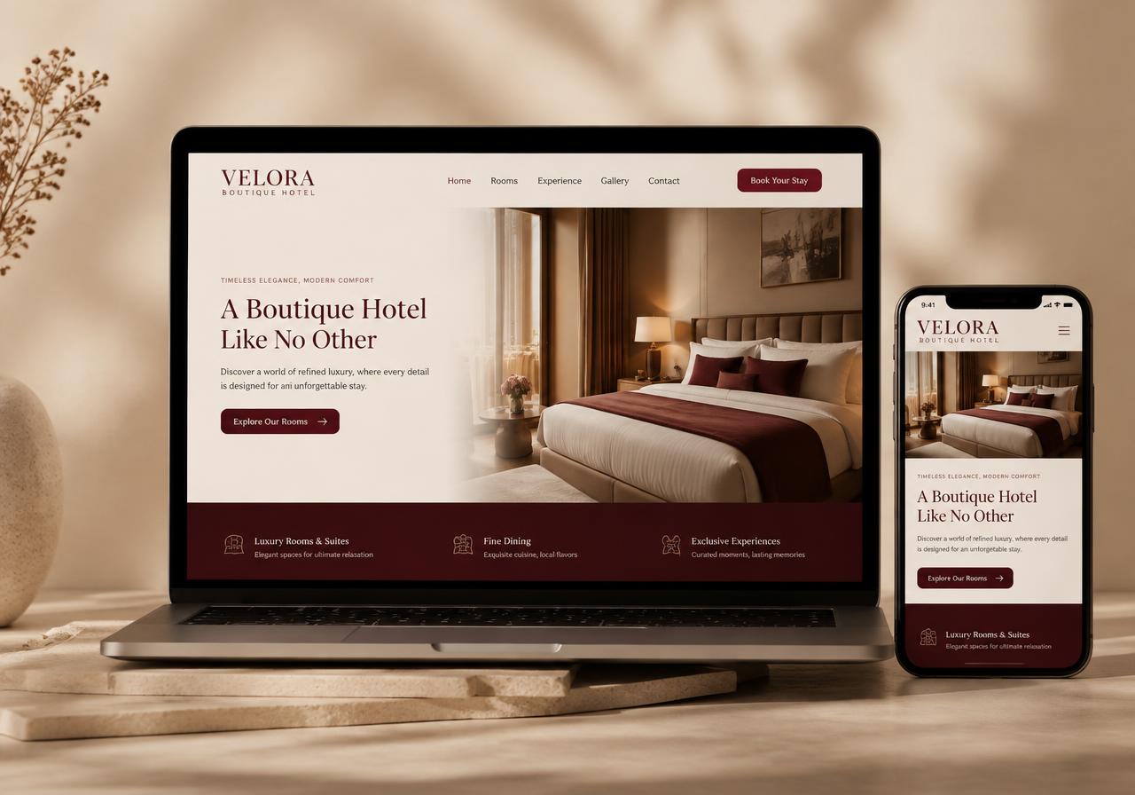 Boutique Hotel website concept on a laptop