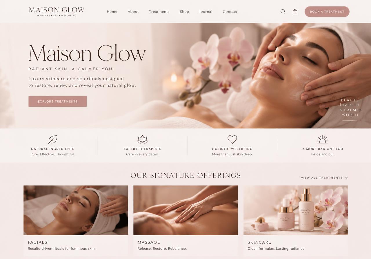 Spa & Skincare Studio website concept on a phone